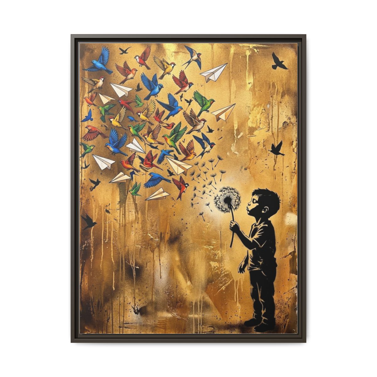 Dandelion Birds Street Art Nursery Canvas Wall Art | Modern Graphic Kids Room Decor | Bold Sepia Gift Print — Thumbnail 3