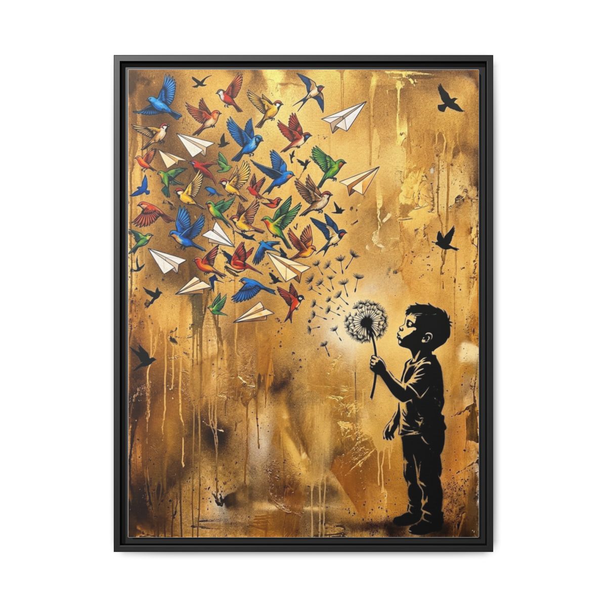 Dandelion Birds Street Art Nursery Canvas Wall Art | Modern Graphic Kids Room Decor | Bold Sepia Gift Print — Thumbnail 2