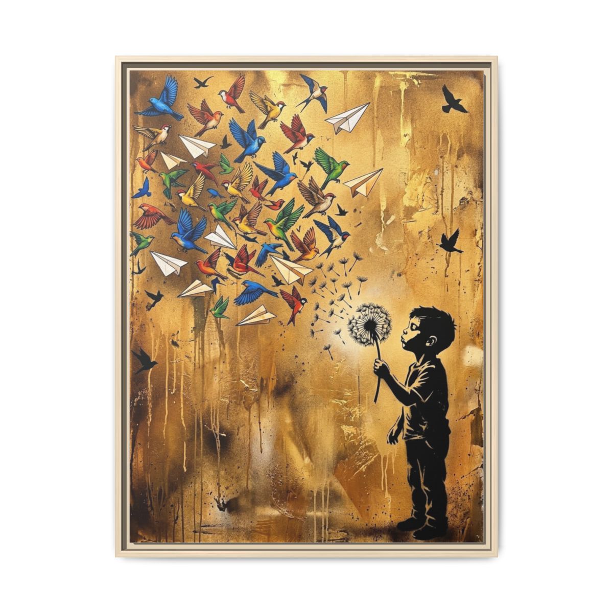 Dandelion Birds Street Art Nursery Canvas Wall Art | Modern Graphic Kids Room Decor | Bold Sepia Gift Print — Thumbnail 5