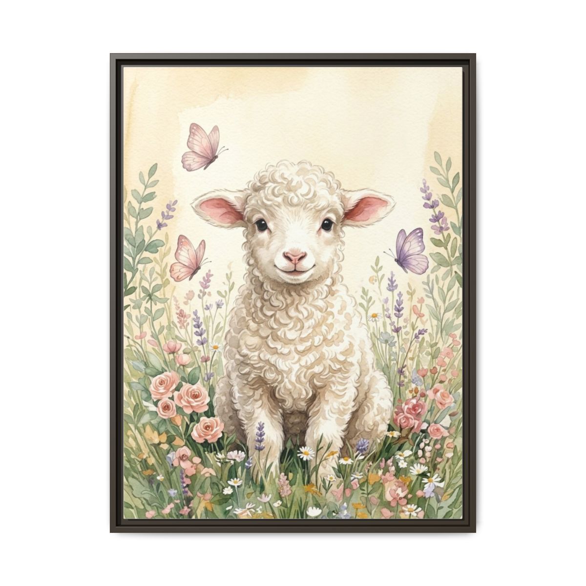 Baby Lamb Wildflower Watercolor Nursery Canvas Wall Art | Boho Farm Animal Kids Room Decor | Shower Gift — Thumbnail 3