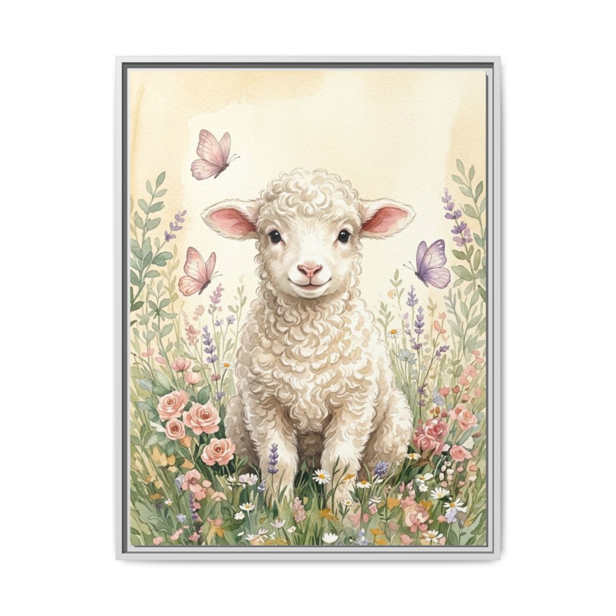 Baby Lamb Wildflower Watercolor Nursery Canvas Wall Art | Boho Farm Animal Kids Room Decor | Shower Gift — Thumbnail 4