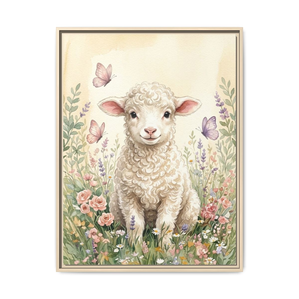 Baby Lamb Wildflower Watercolor Nursery Canvas Wall Art | Boho Farm Animal Kids Room Decor | Shower Gift — Thumbnail 5