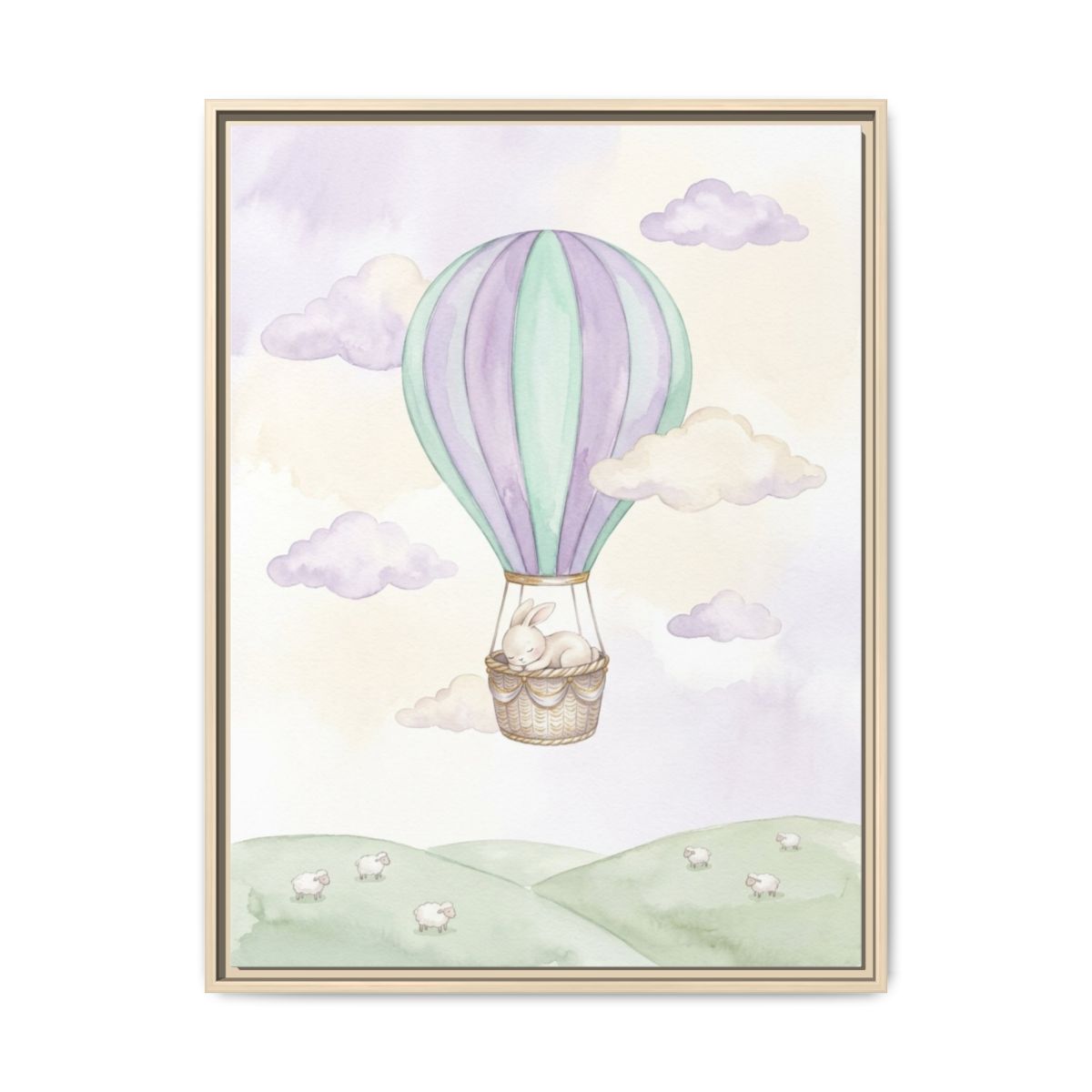 Balloon Bunny Watercolor Nursery Canvas Wall Art | Dreamy Lavender Kids Room Decor | Adventure Baby Gift — Thumbnail 5