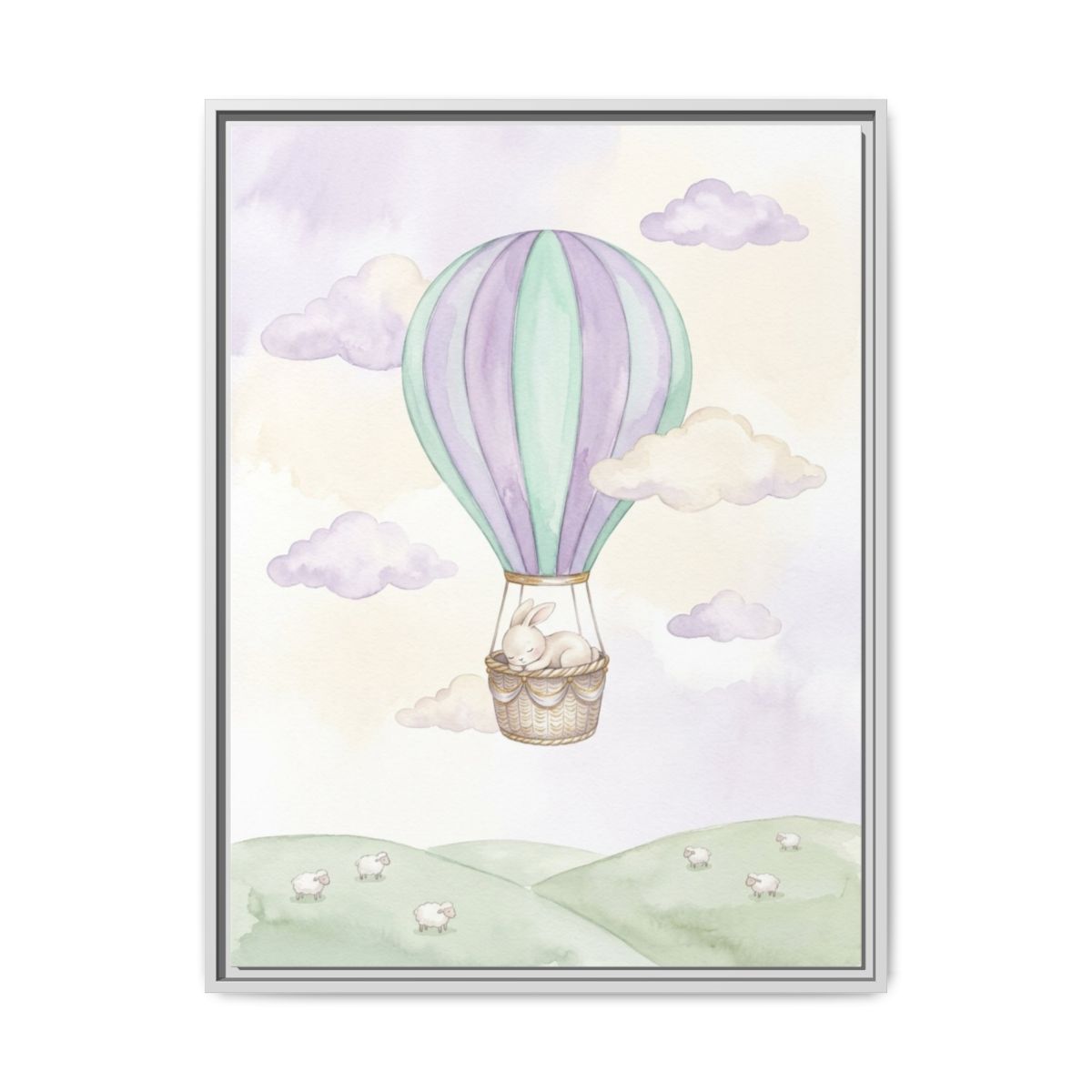 Balloon Bunny Watercolor Nursery Canvas Wall Art | Dreamy Lavender Kids Room Decor | Adventure Baby Gift — Thumbnail 4