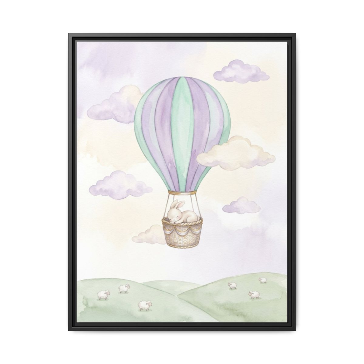 Balloon Bunny Watercolor Nursery Canvas Wall Art | Dreamy Lavender Kids Room Decor | Adventure Baby Gift — Thumbnail 2