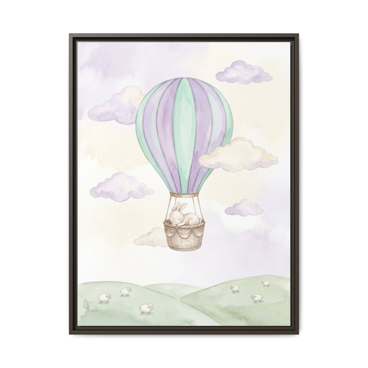 Balloon Bunny Watercolor Nursery Canvas Wall Art | Dreamy Lavender Kids Room Decor | Adventure Baby Gift — Thumbnail 3