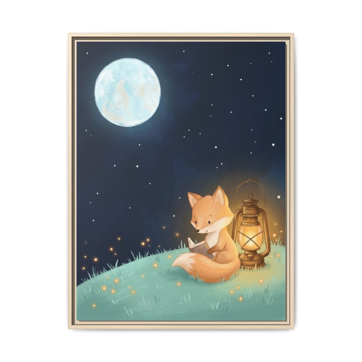 Fox Reading by Starlight Whimsical Nursery Canvas Wall Art | Navy Storybook Kids Room Decor | Book Gift — Thumbnail 5