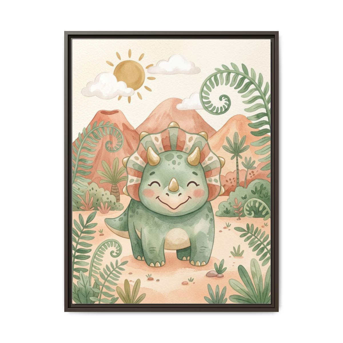 Triceratops Watercolor Nursery Canvas Wall Art | Friendly Dinosaur Kids Room Decor | Dino Birthday Gift — Thumbnail 3