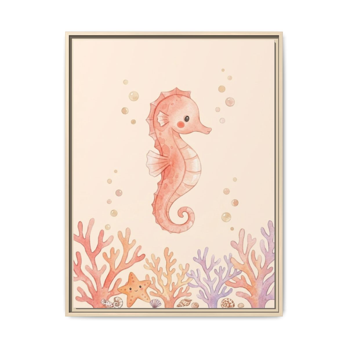 Kawaii Seahorse Coral Nursery Canvas Wall Art | Ocean Underwater Kids Room Decor | Sea Animal Pink Gift — Thumbnail 5