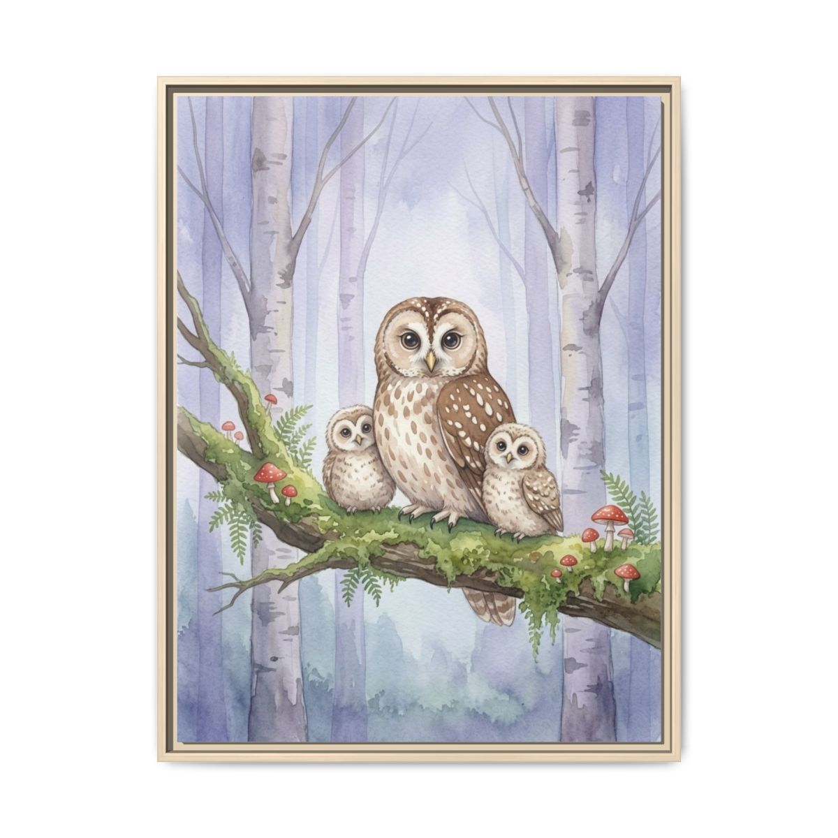 Owl Family Watercolor Nursery Canvas Wall Art | Woodland Dusty Blue Kids Room Decor | Nature Animal Gift — Thumbnail 5