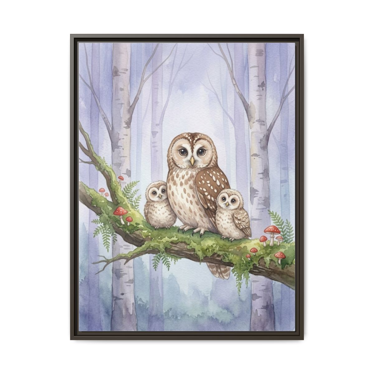 Owl Family Watercolor Nursery Canvas Wall Art | Woodland Dusty Blue Kids Room Decor | Nature Animal Gift — Thumbnail 3