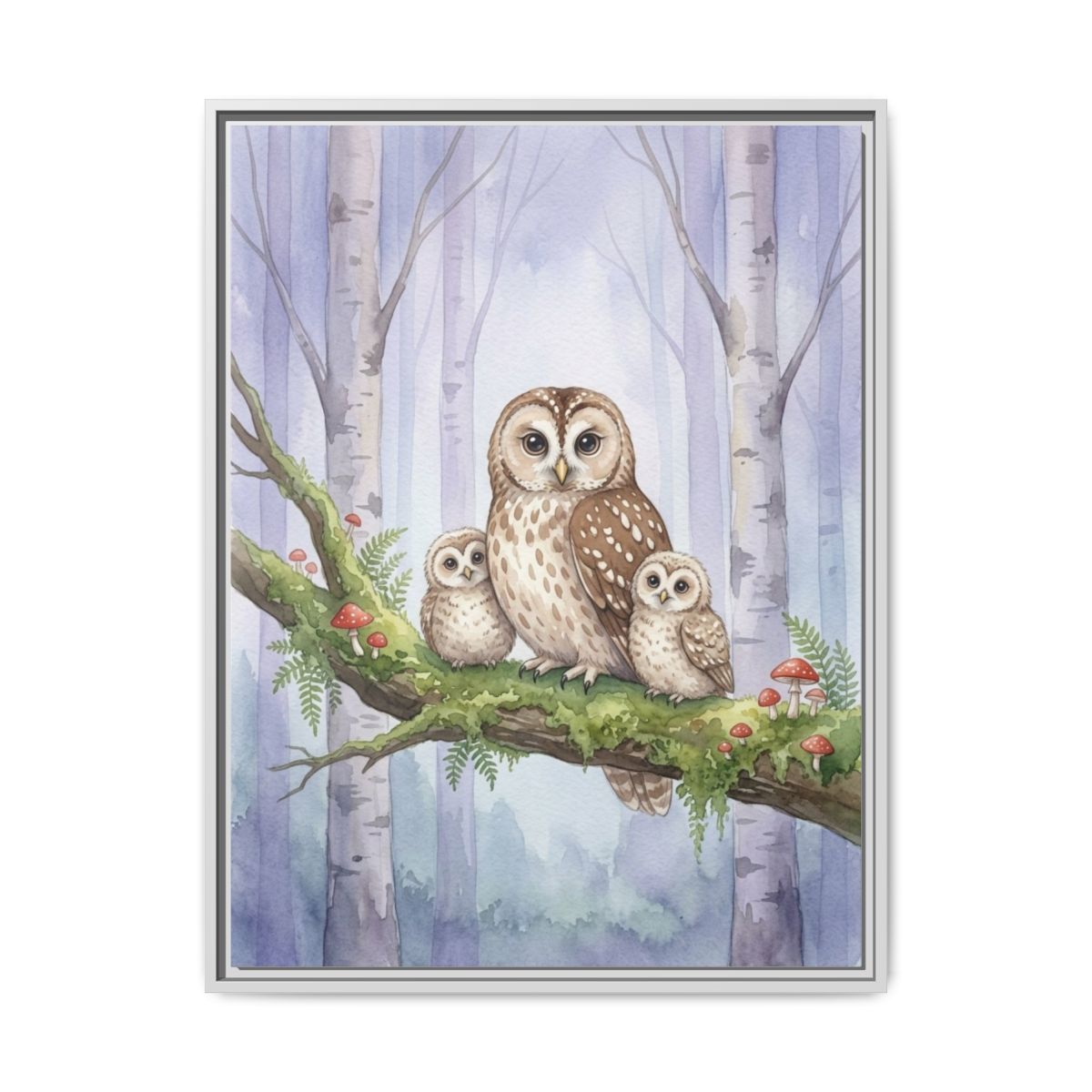 Owl Family Watercolor Nursery Canvas Wall Art | Woodland Dusty Blue Kids Room Decor | Nature Animal Gift — Thumbnail 4