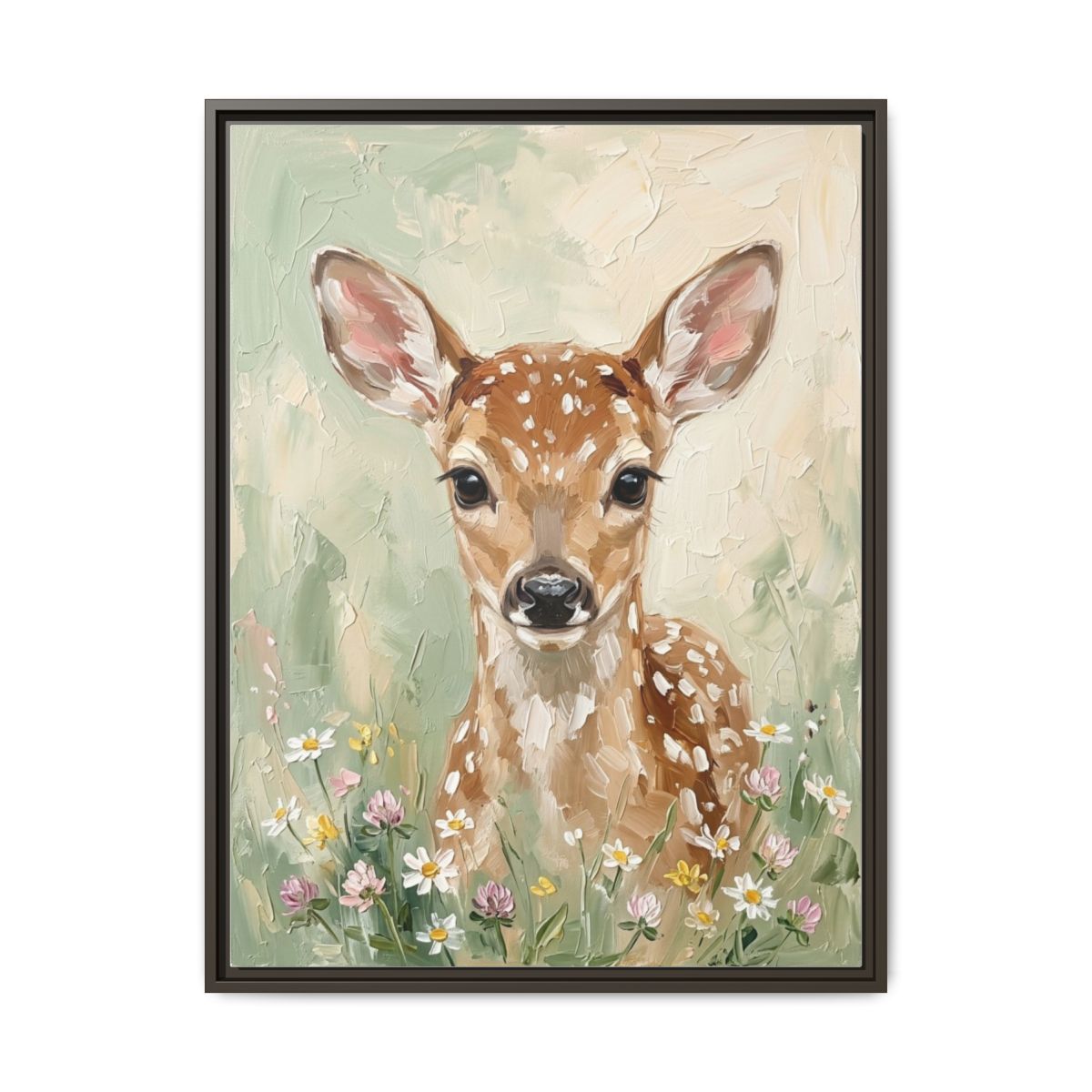 Fawn Deer Impressionist Portrait Nursery Canvas Wall Art | Woodland Sage Kids Room Decor | Nature Gift — Thumbnail 3