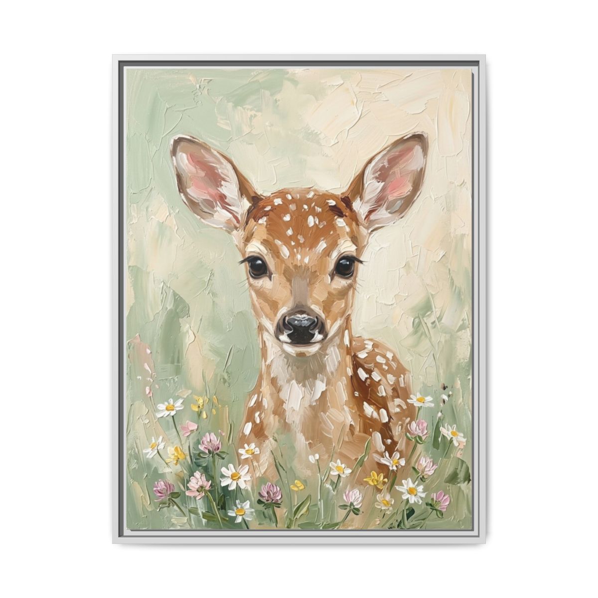 Fawn Deer Impressionist Portrait Nursery Canvas Wall Art | Woodland Sage Kids Room Decor | Nature Gift — Thumbnail 4