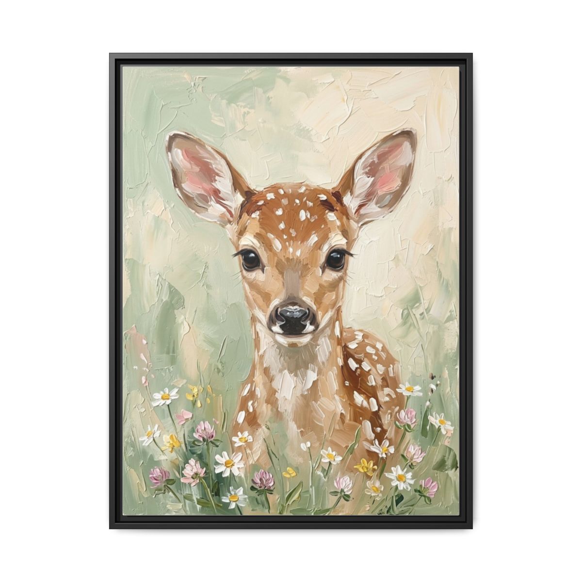 Fawn Deer Impressionist Portrait Nursery Canvas Wall Art | Woodland Sage Kids Room Decor | Nature Gift — Thumbnail 2