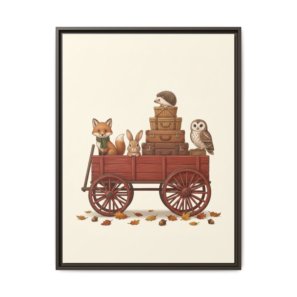 Woodland Animals Red Wagon Canvas Nursery Wall Art | Playful Adventure Kids Room Decor | Birthday Gift — Thumbnail 3