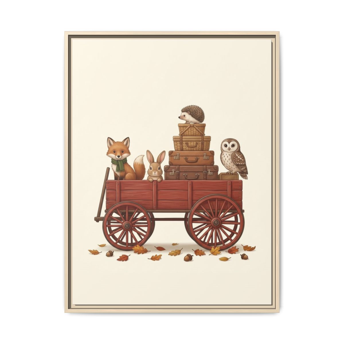 Woodland Animals Red Wagon Canvas Nursery Wall Art | Playful Adventure Kids Room Decor | Birthday Gift — Thumbnail 5