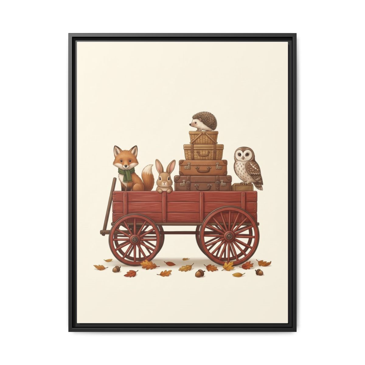 Woodland Animals Red Wagon Canvas Nursery Wall Art | Playful Adventure Kids Room Decor | Birthday Gift - alternate view