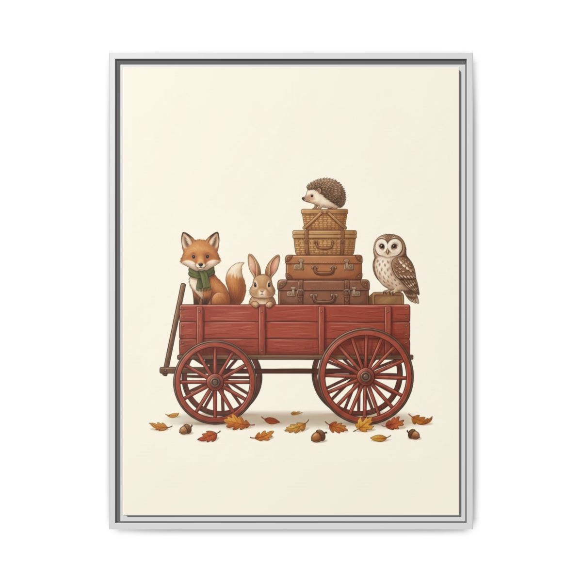 Woodland Animals Red Wagon Canvas Nursery Wall Art | Playful Adventure Kids Room Decor | Birthday Gift — Thumbnail 4