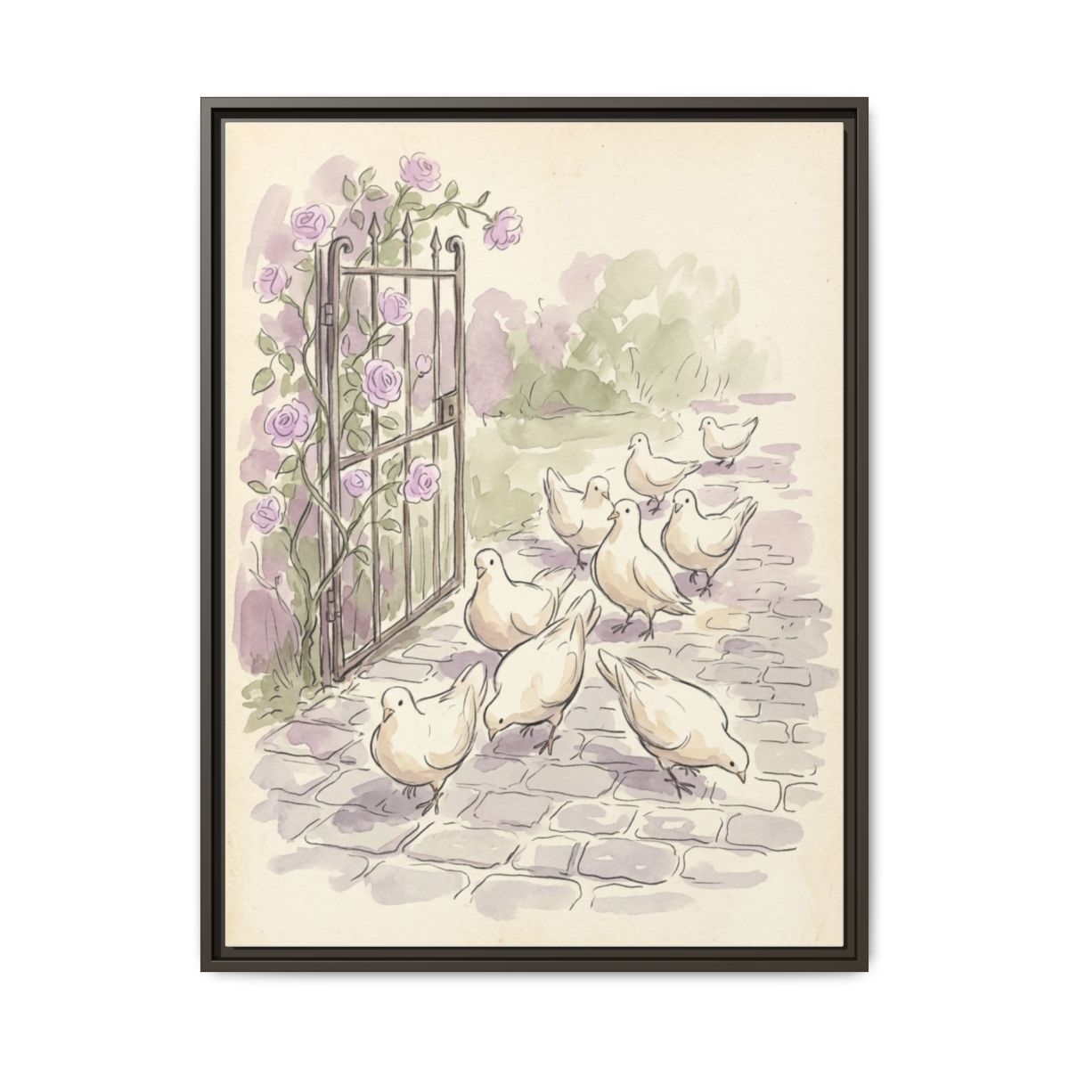 Garden Doves Watercolor Nursery Canvas Wall Art | Vintage Botanical Kids Room Decor | Baby Shower Gift Print — Thumbnail 3