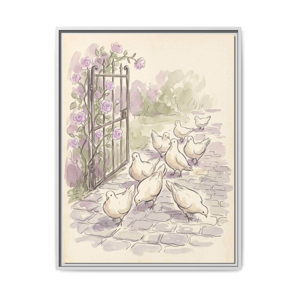 Garden Doves Watercolor Nursery Canvas Wall Art | Vintage Botanical Kids Room Decor | Baby Shower Gift Print — Thumbnail 4