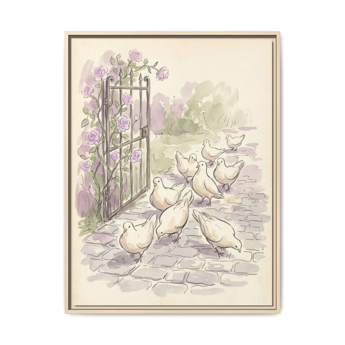 Garden Doves Watercolor Nursery Canvas Wall Art | Vintage Botanical Kids Room Decor | Baby Shower Gift Print — Thumbnail 5