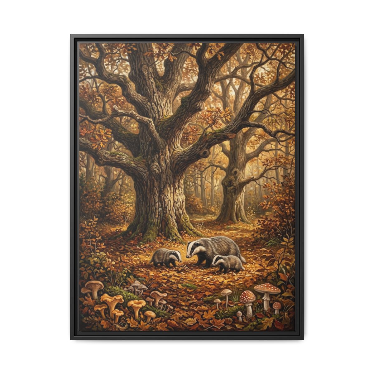 Woodland Badger Family Oil Painting Nursery Canvas Wall Art | Enchanted Forest Kids Room Decor | Nature Gift - alternate view