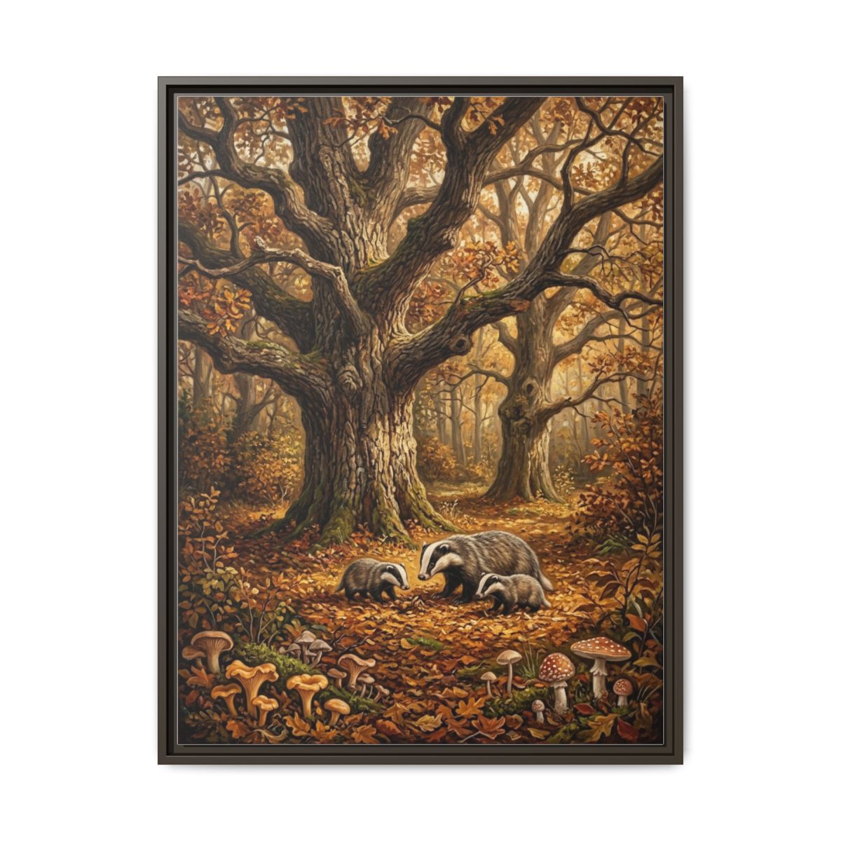 Woodland Badger Family Oil Painting Nursery Canvas Wall Art | Enchanted Forest Kids Room Decor | Nature Gift — Thumbnail 3