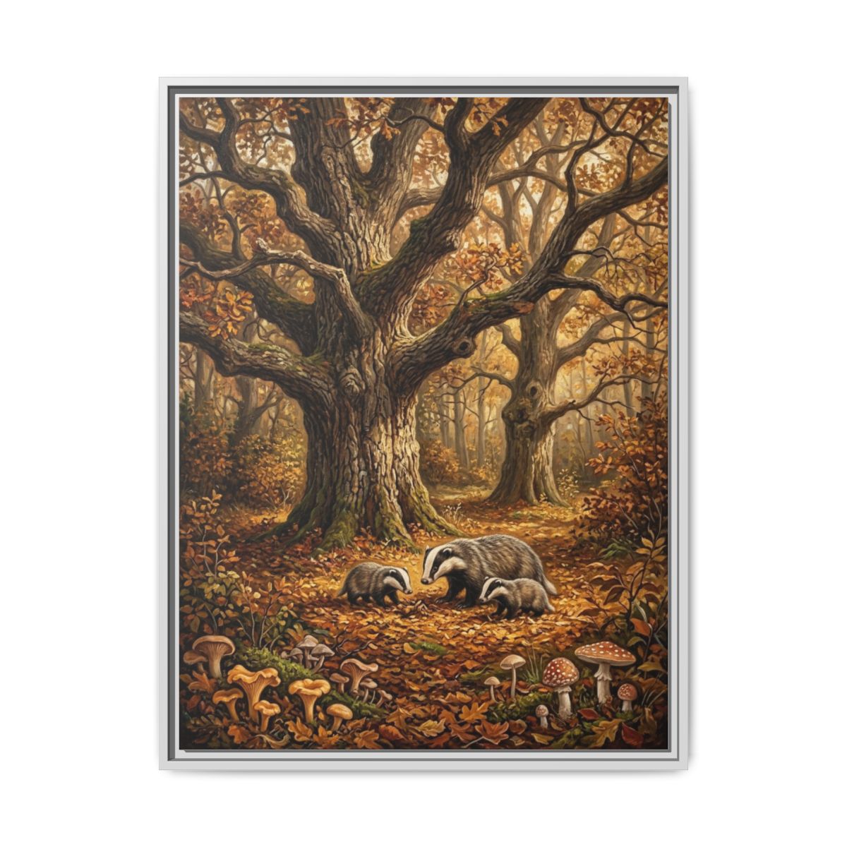 Woodland Badger Family Oil Painting Nursery Canvas Wall Art | Enchanted Forest Kids Room Decor | Nature Gift — Thumbnail 4