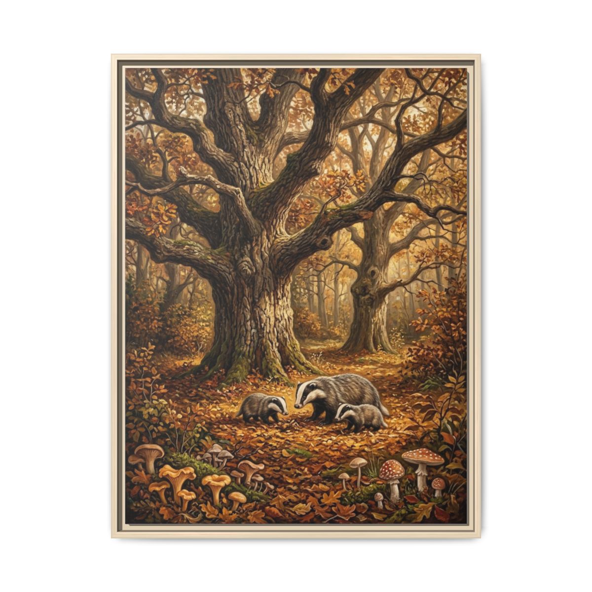 Woodland Badger Family Oil Painting Nursery Canvas Wall Art | Enchanted Forest Kids Room Decor | Nature Gift — Thumbnail 5