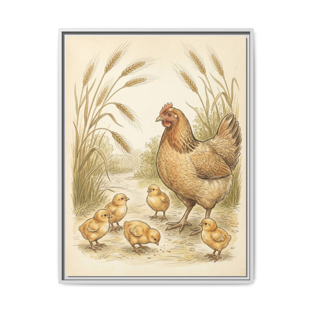 Vintage Hen and Chicks Nursery Canvas Wall Art | Farmhouse Cottagecore Kids Room Decor | Baby Shower Gift — Thumbnail 4
