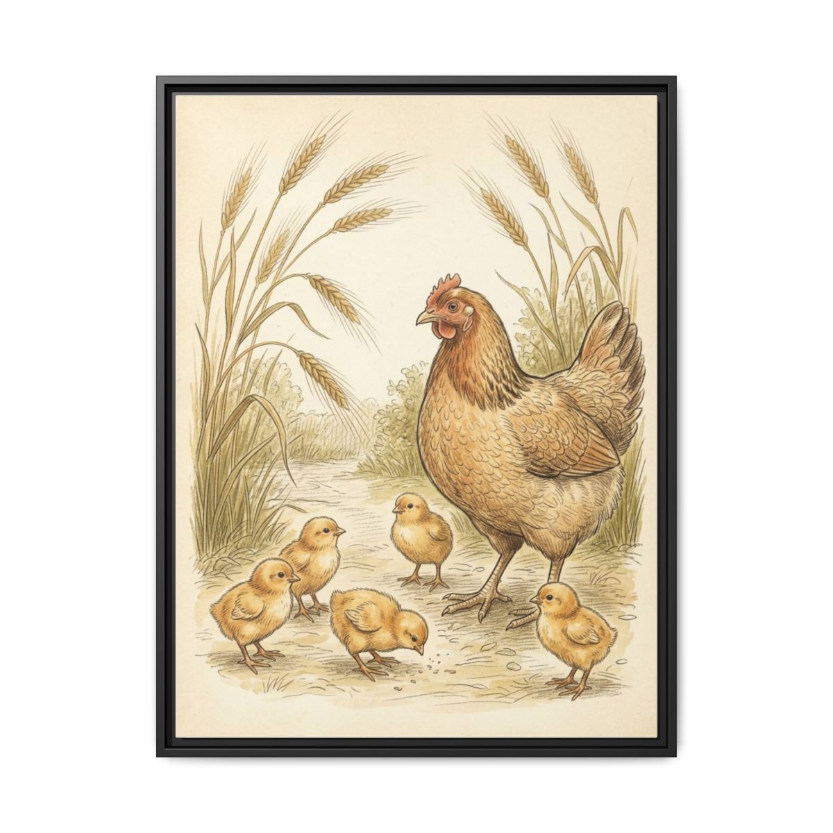 Vintage Hen and Chicks Nursery Canvas Wall Art | Farmhouse Cottagecore Kids Room Decor | Baby Shower Gift - alternate view