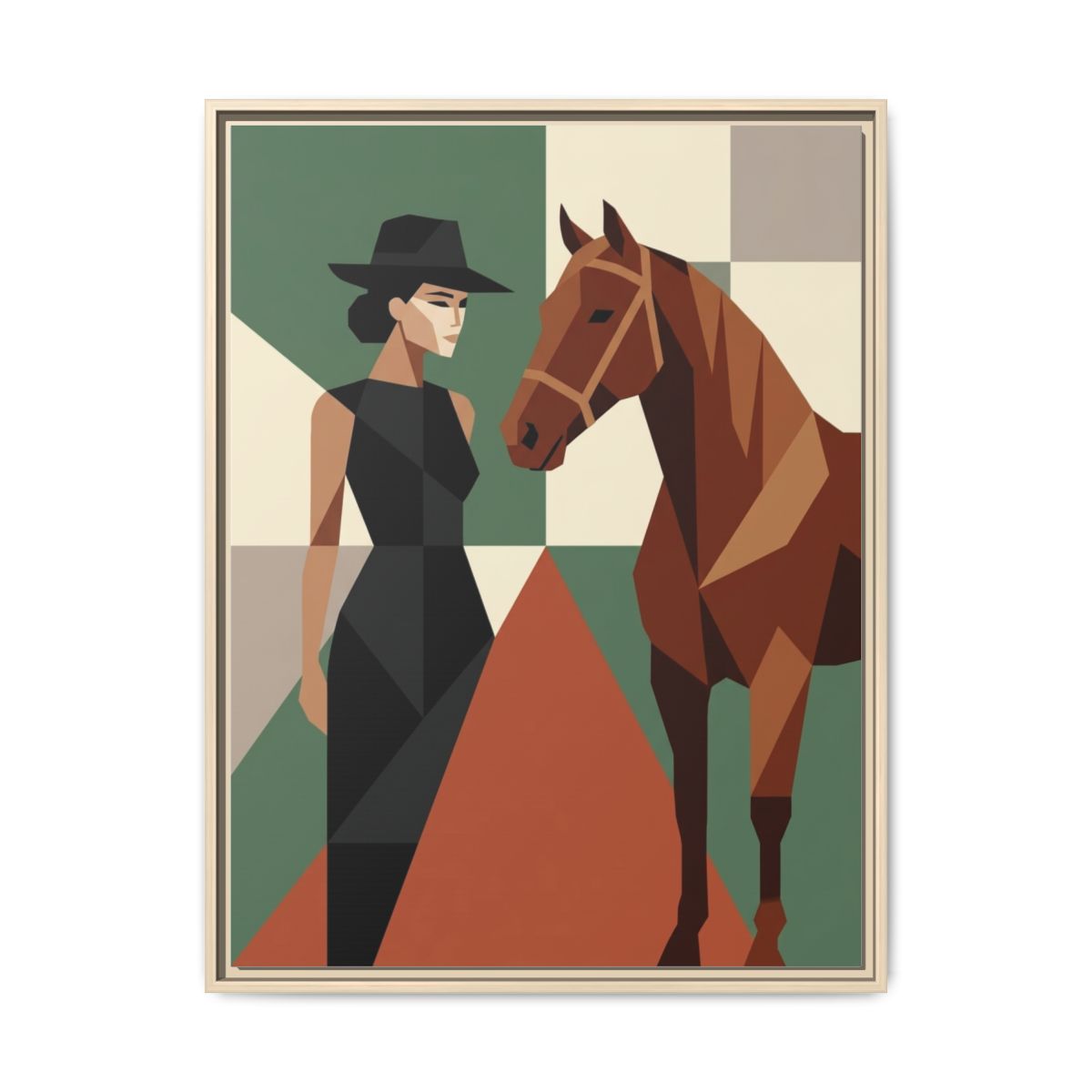 Woman and Horse Canvas Wall Art | Geometric Sage Terracotta Print | Bedroom Modern Art Decor — Thumbnail 5