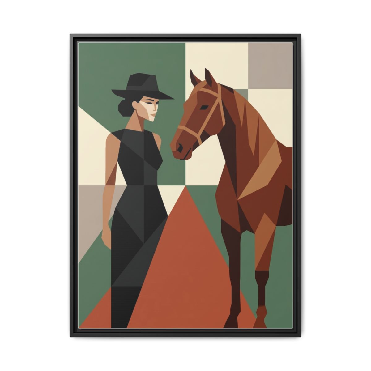 Woman and Horse Canvas Wall Art | Geometric Sage Terracotta Print | Bedroom Modern Art Decor — Thumbnail 2