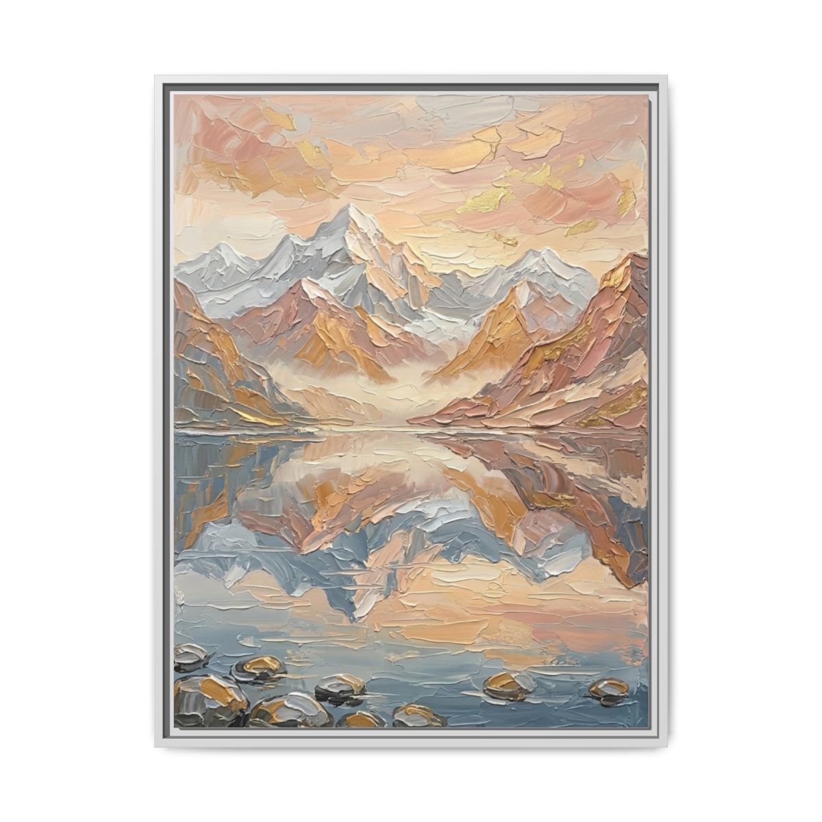 Alpine Mountain Canvas Wall Art | Impasto Reflection Peach Gold Print | Living Room Nature Decor — Thumbnail 4