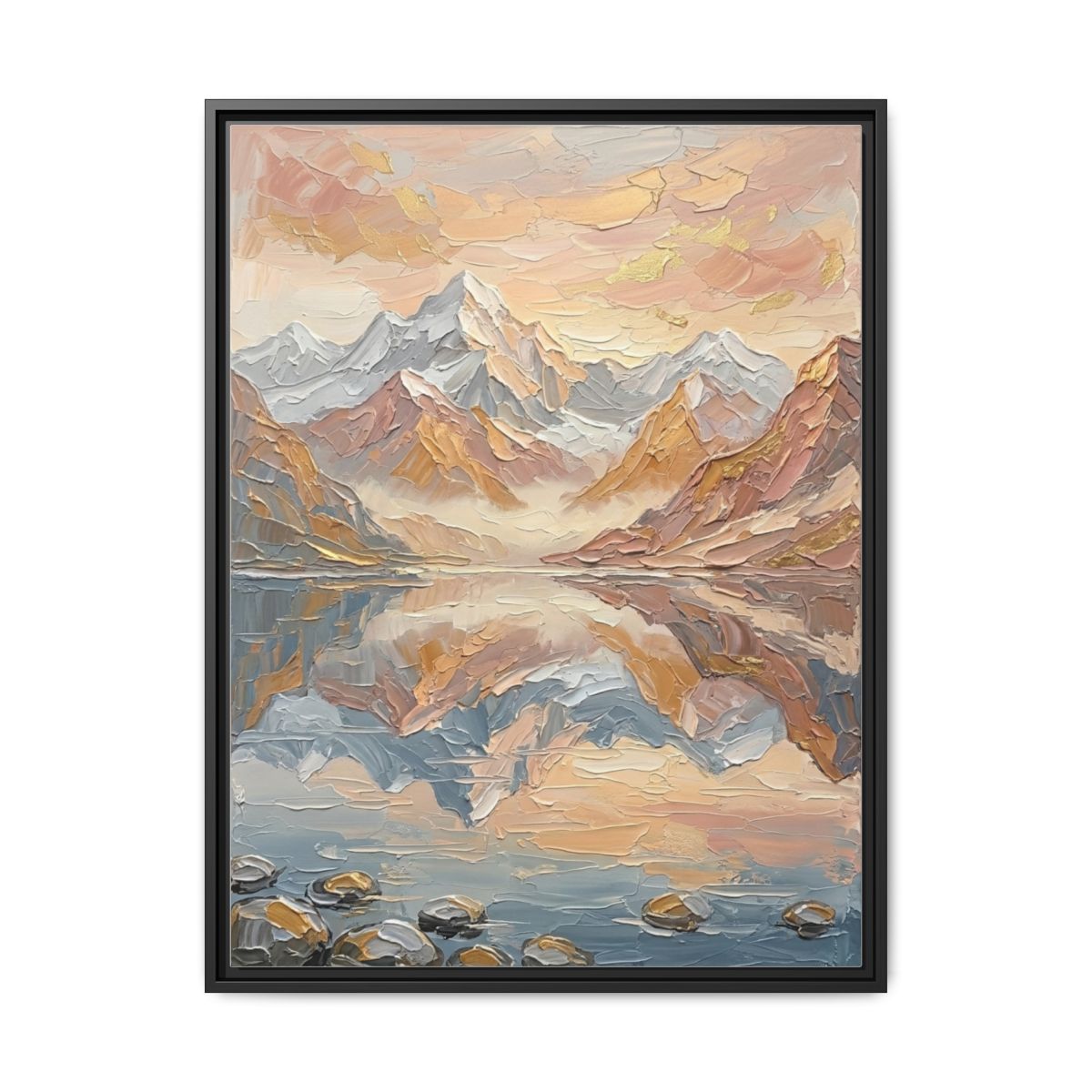 Alpine Mountain Canvas Wall Art | Impasto Reflection Peach Gold Print | Living Room Nature Decor — Thumbnail 2