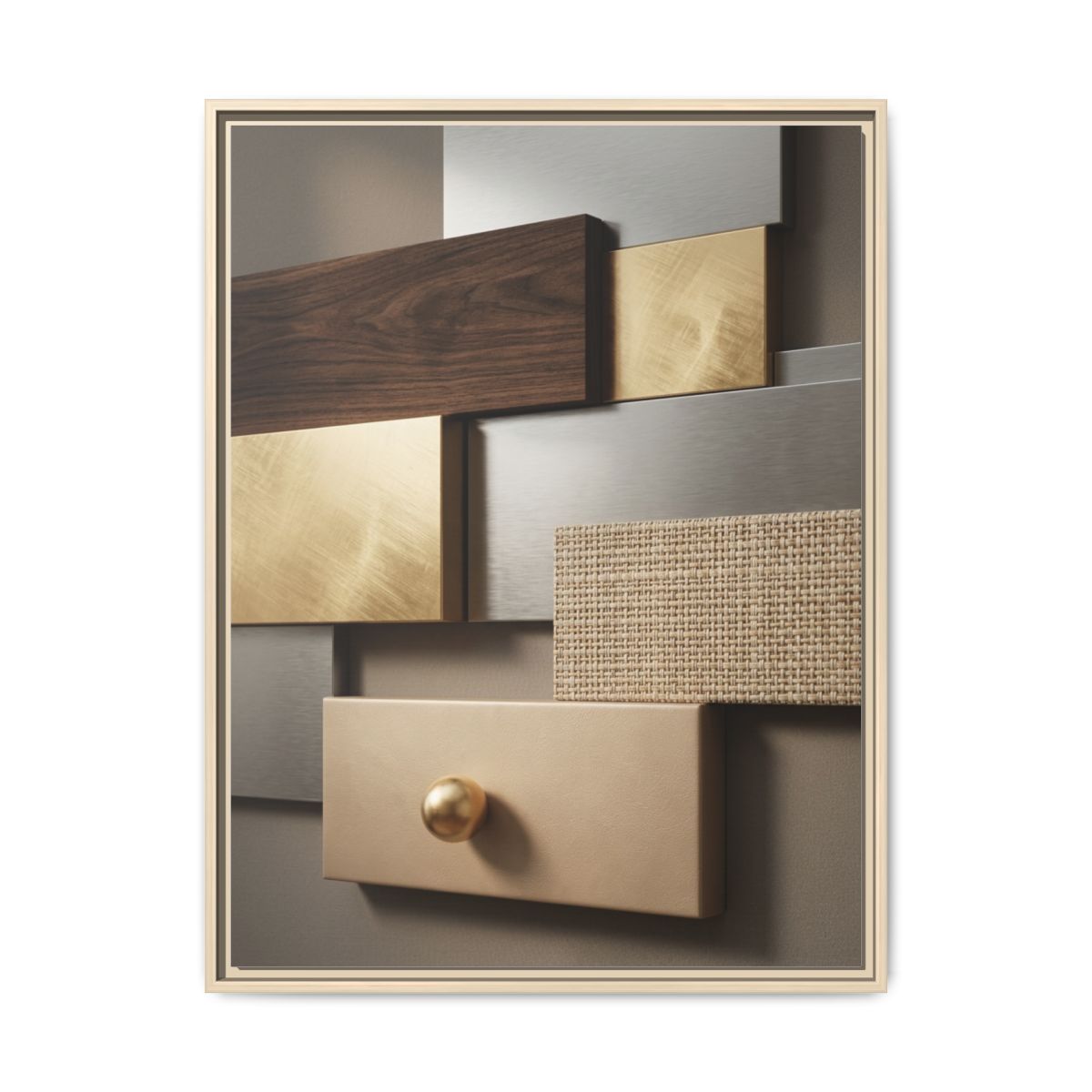 Geometric Texture Panels Canvas Wall Art | Walnut Gold Abstract Print | Modern Luxury Decor — Thumbnail 5