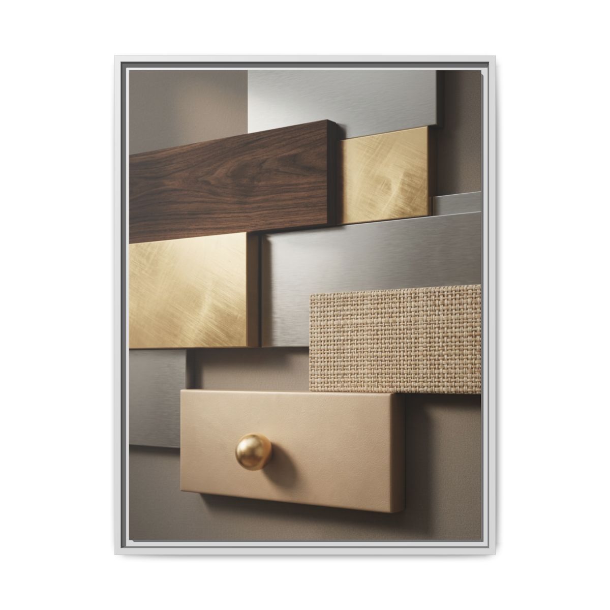 Geometric Texture Panels Canvas Wall Art | Walnut Gold Abstract Print | Modern Luxury Decor — Thumbnail 4