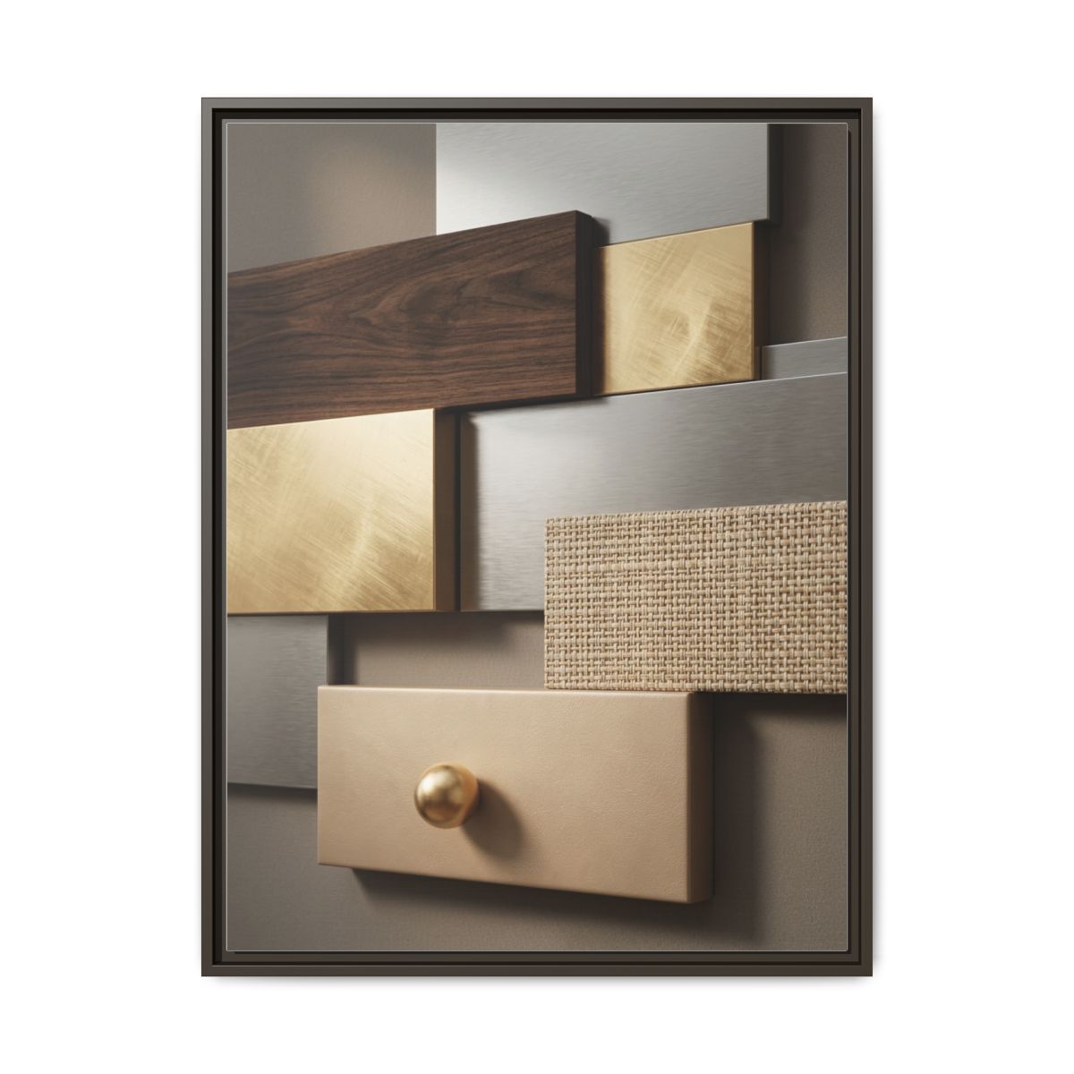 Geometric Texture Panels Canvas Wall Art | Walnut Gold Abstract Print | Modern Luxury Decor — Thumbnail 3