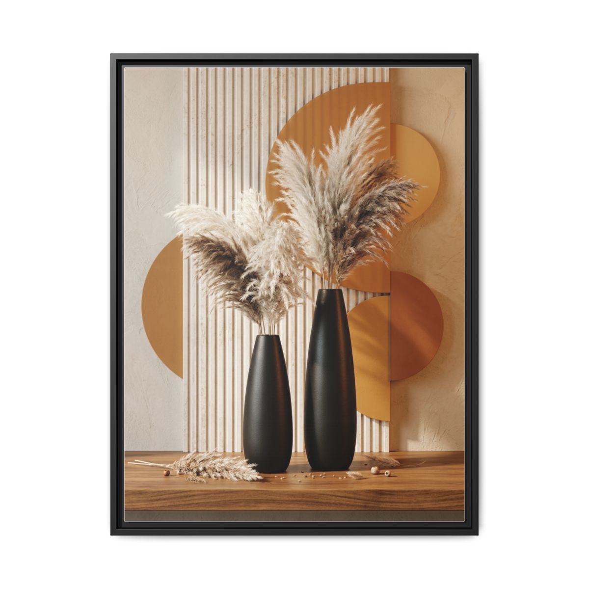 Pampas Vases Canvas Wall Art | Sculptural Black Gold Decor Print | Living Room Luxury Art — Thumbnail 2