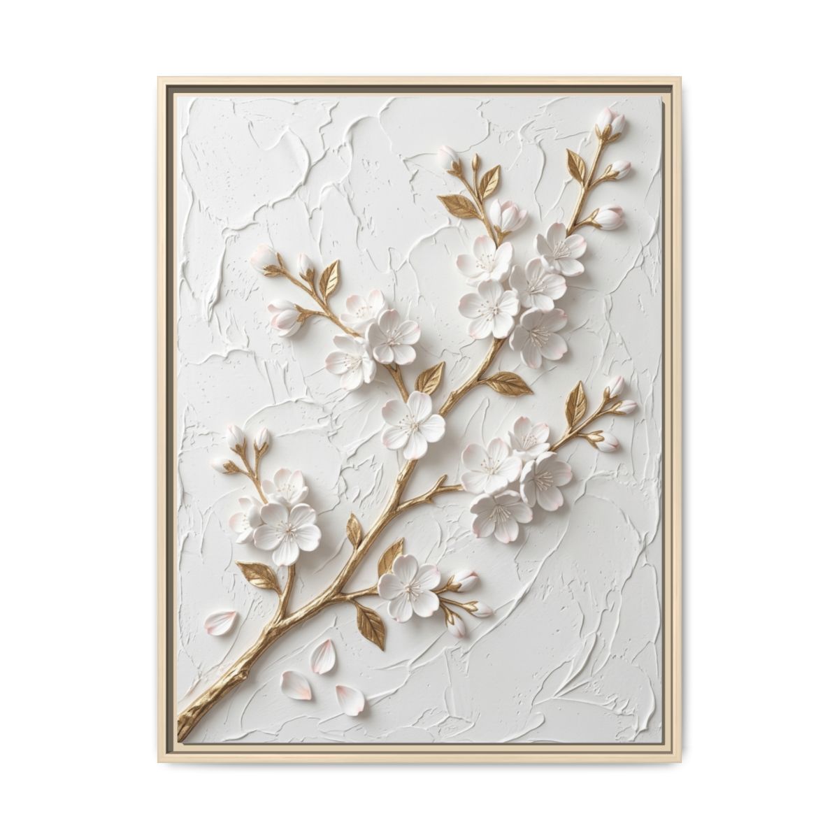 Cherry Blossom Canvas Wall Art | Sculptural Relief White Gold Print | Luxury Floral Decor — Thumbnail 5