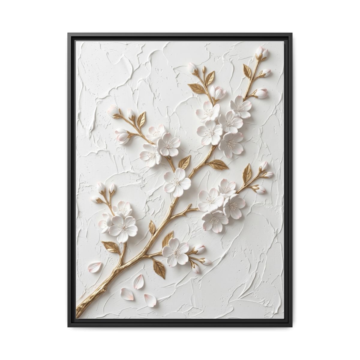 Cherry Blossom Canvas Wall Art | Sculptural Relief White Gold Print | Luxury Floral Decor — Thumbnail 2