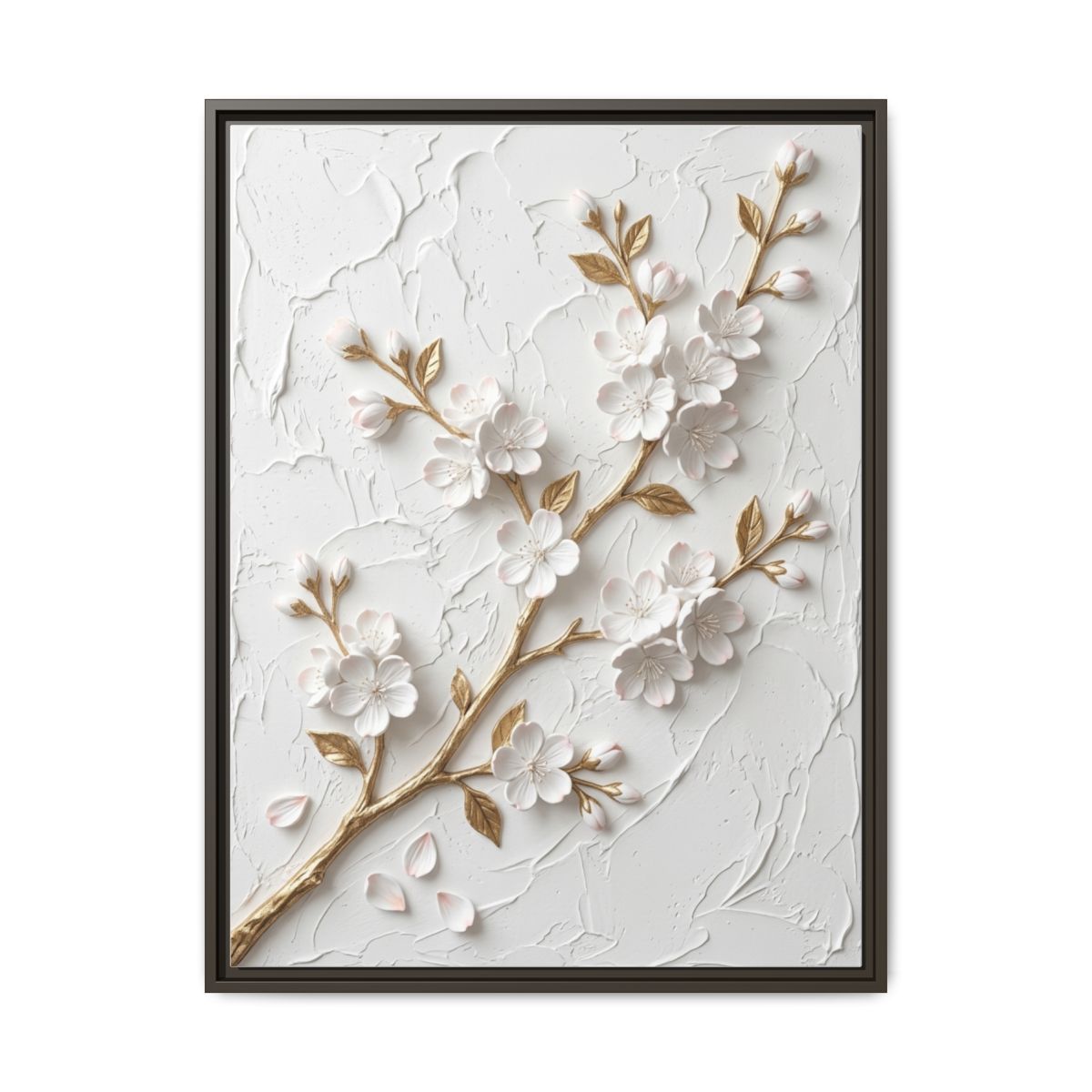 Cherry Blossom Canvas Wall Art | Sculptural Relief White Gold Print | Luxury Floral Decor — Thumbnail 3