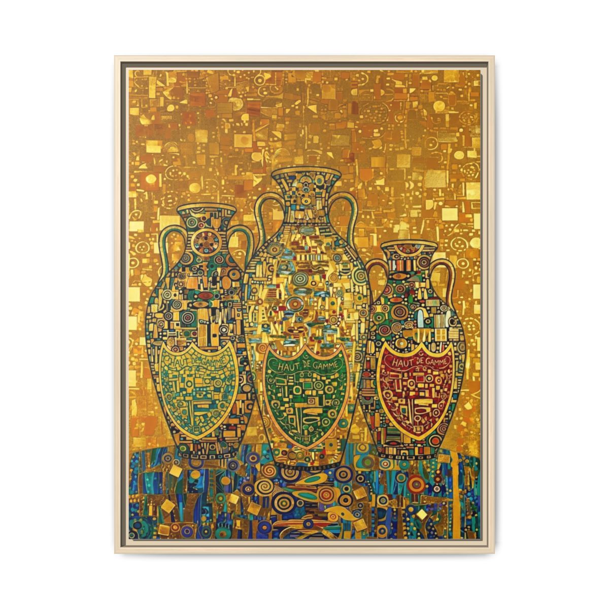 Klimt Urn Trio Canvas Wall Art | Gold Mosaic Jewel Tone Print | Art Nouveau Luxury Decor — Thumbnail 5
