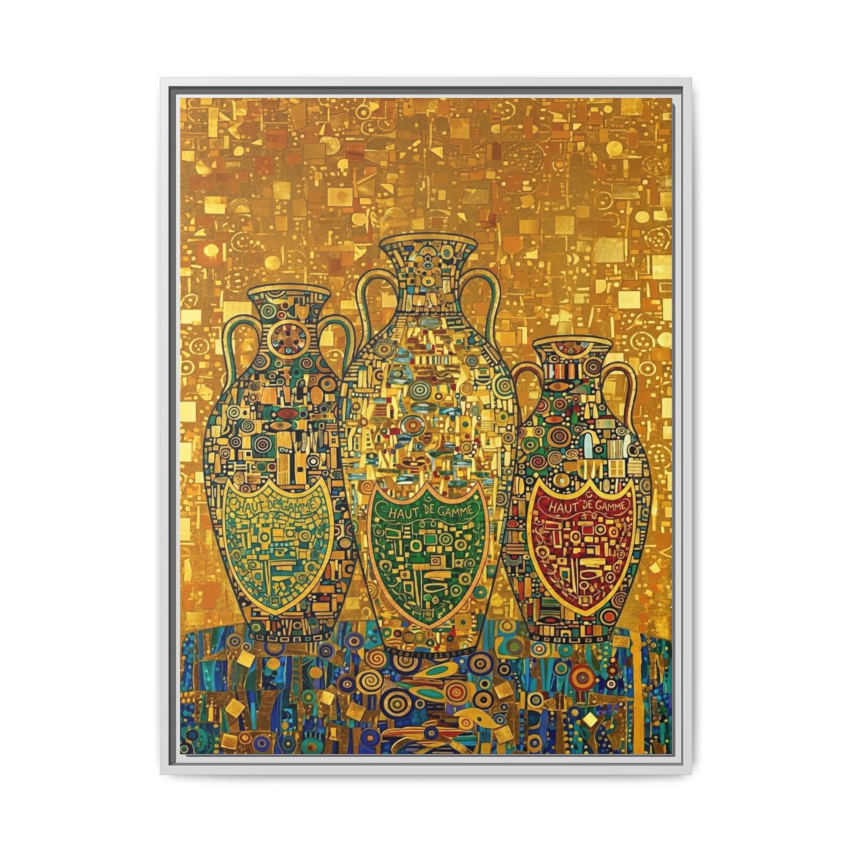 Klimt Urn Trio Canvas Wall Art | Gold Mosaic Jewel Tone Print | Art Nouveau Luxury Decor — Thumbnail 4