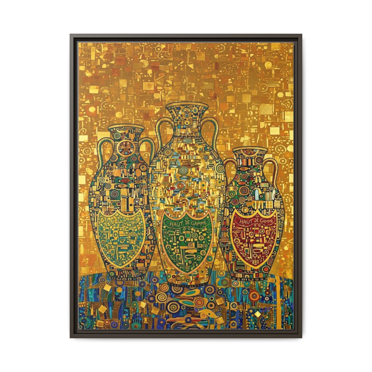 Klimt Urn Trio Canvas Wall Art | Gold Mosaic Jewel Tone Print | Art Nouveau Luxury Decor — Thumbnail 3