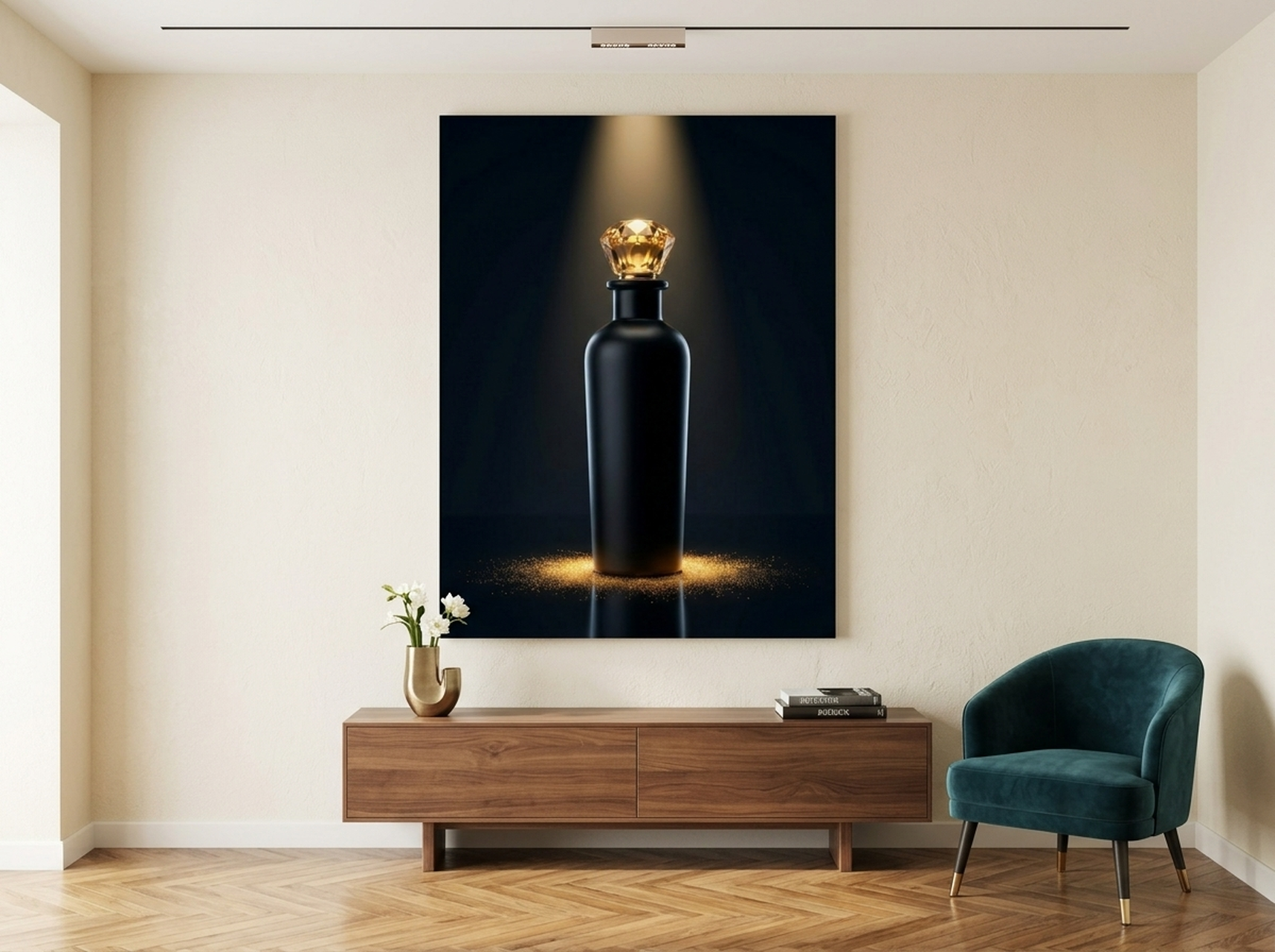 Perfume Bottle Canvas Wall Art | Luxury Black Gold Decor | Dark Glamour Bedroom Art Gift
