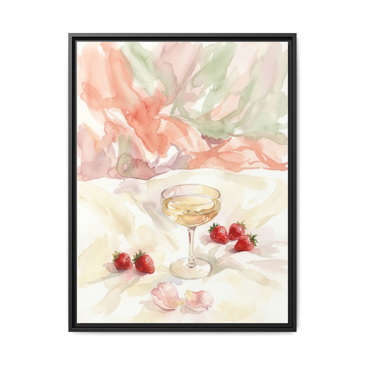 Champagne Strawberry Canvas Wall Art | Watercolor Bedroom Romantic Print | Blush Decor Gift - alternate view