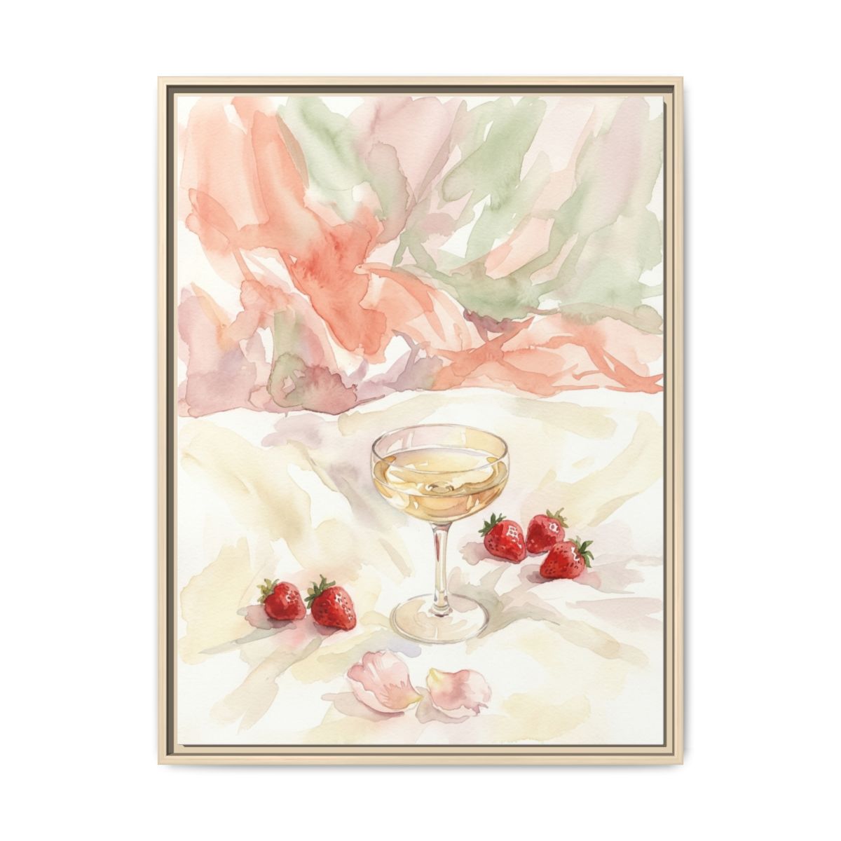 Champagne Strawberry Canvas Wall Art | Watercolor Bedroom Romantic Print | Blush Decor Gift — Thumbnail 5