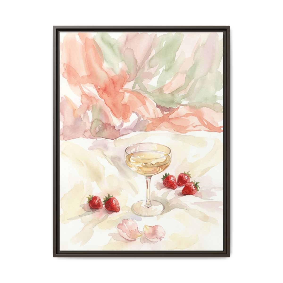 Champagne Strawberry Canvas Wall Art | Watercolor Bedroom Romantic Print | Blush Decor Gift — Thumbnail 3